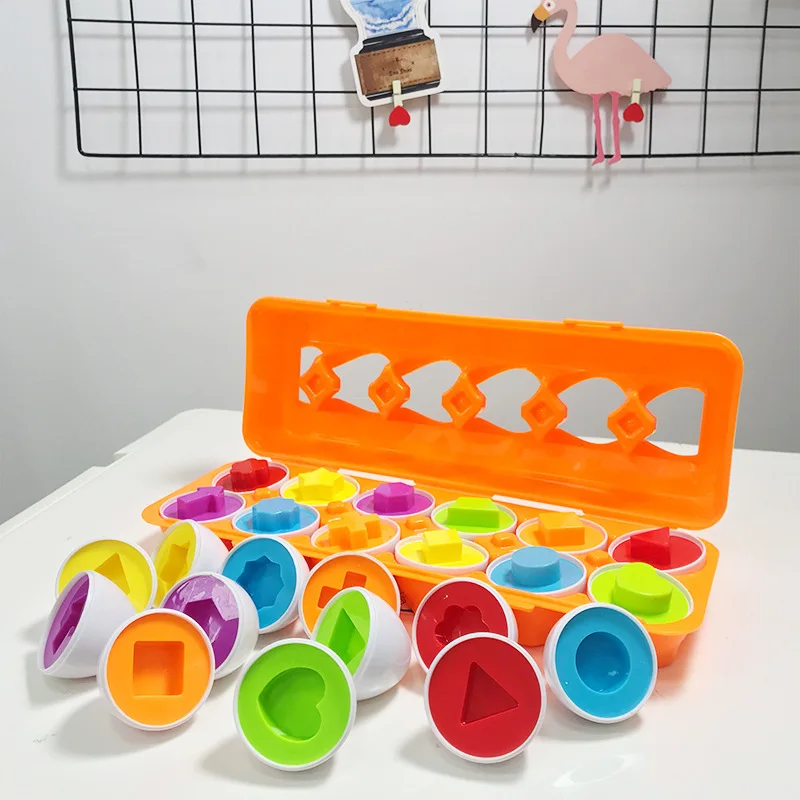 12Pcs/Box Education Pairing Smart Eggs Identify Colors Simulation Detachable Geometric Puzzle Egg Cartoon Baby Educational Toy