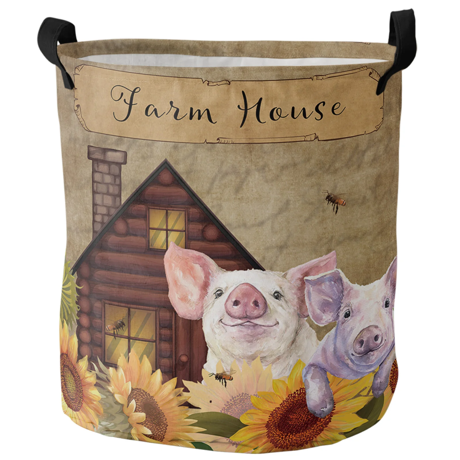 

Farm Sunflower Pig Barn Laundry Basket Foldable Hamper Laundry Home Accessories Bathroom Organizer Storage Baskets