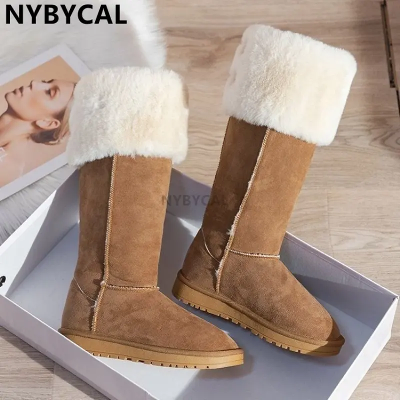 Fashion Style Women Natural Fox Hair Snow Boots Waterproof Genuine Cow Leather Winter Boots Warm Women Boots Knee-high Boots New