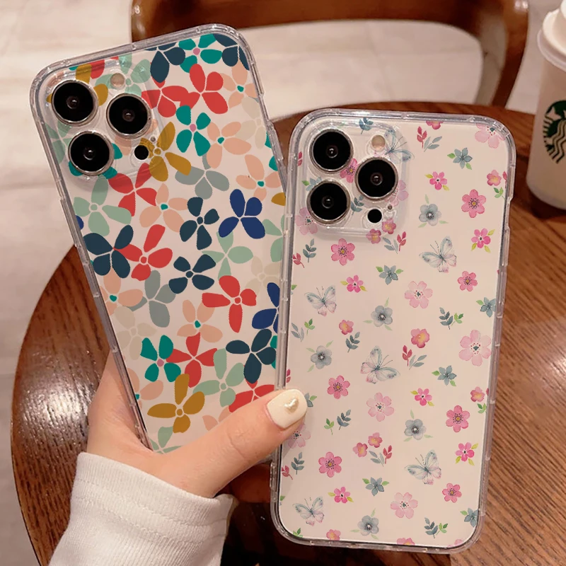 

For APPLE iPhone 13 12 11 Pro Mini Max SE 2020 INS Flowers Phone Cases For XR X XS Max 6 6S 7 8 Plus TPU Protective Cover Funda