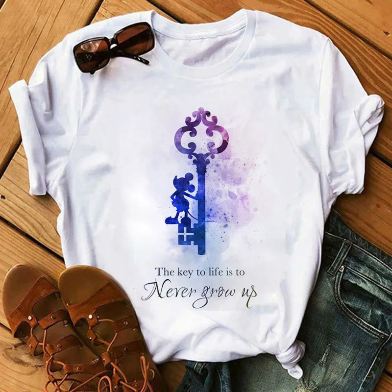 

2020 Women's T-shirt Girls Harajuku Tops Female Tshirt Short Sleeve O Neck Mouse Print White Tshirt Ladies Streetwear Clothes