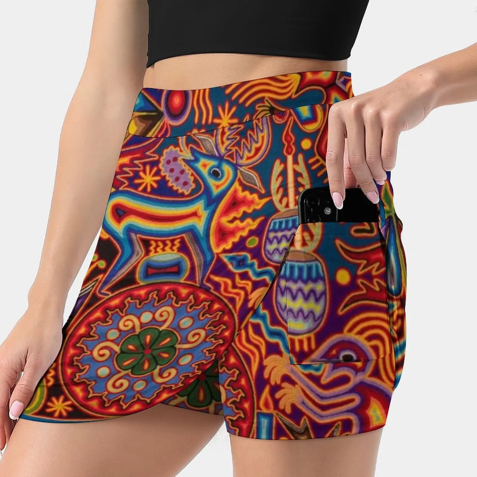 

Huichol Women's skirt Y2K Summer Clothes 2022 Kpop Style Trouser Skirt With Pocket Huichol Mexico Mexican Crafts Skull Travel