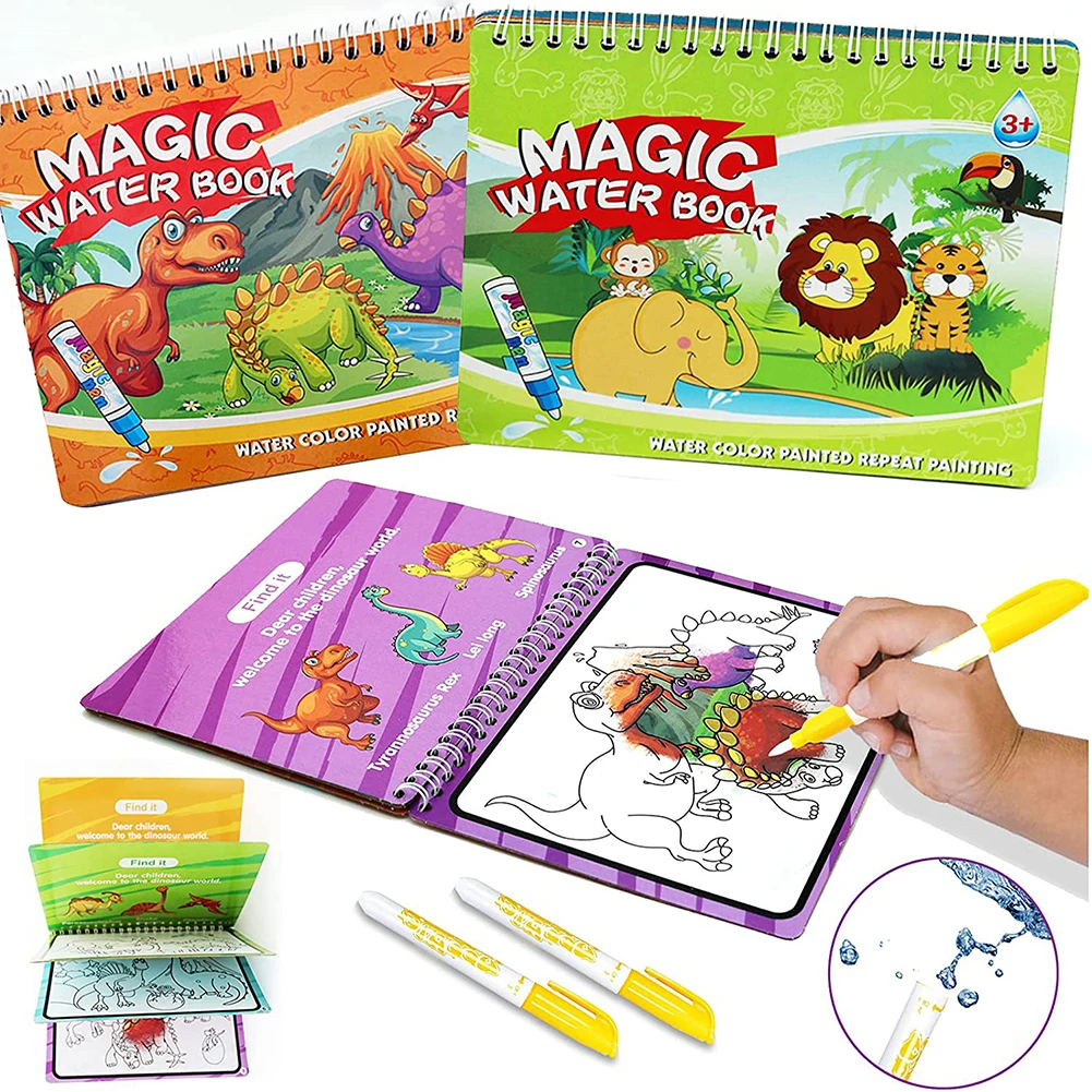 

Reusable DIY Cartoon Water Drawing Book with Pen Sensory Learning Montessori Education Toys Set Birthday Christmas New Year Gift