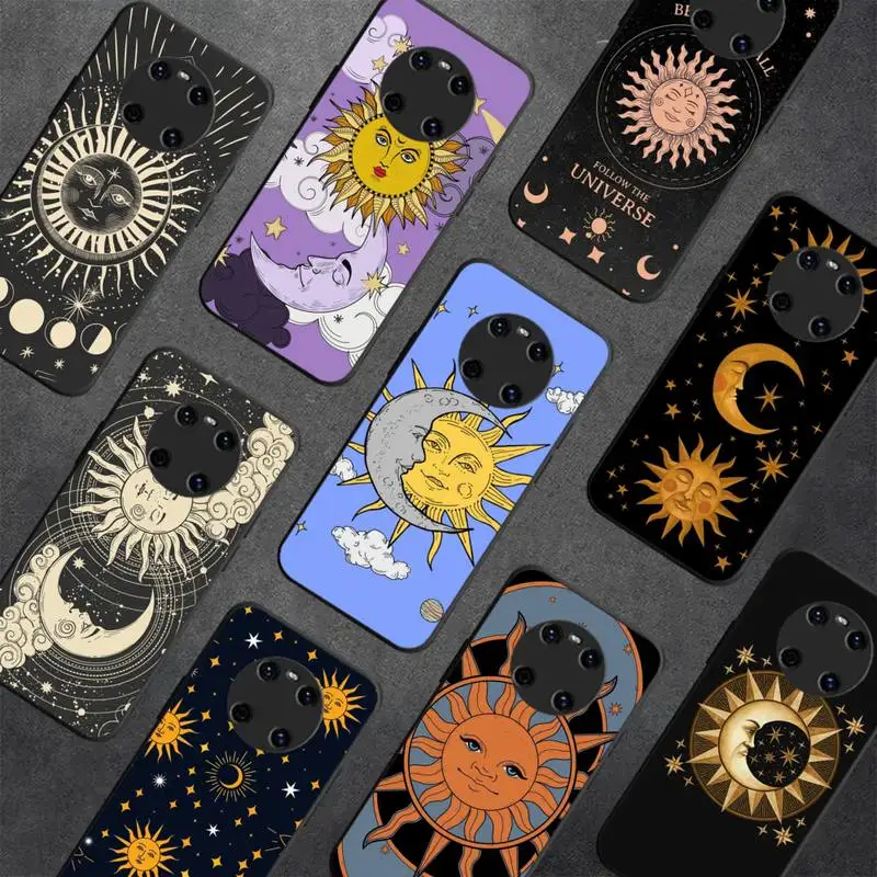

Funny Sun Moon Face Phone Case For Huawei Y 5 Y62019 Y52018 Y92019 Luxury funda case for 9prime2019