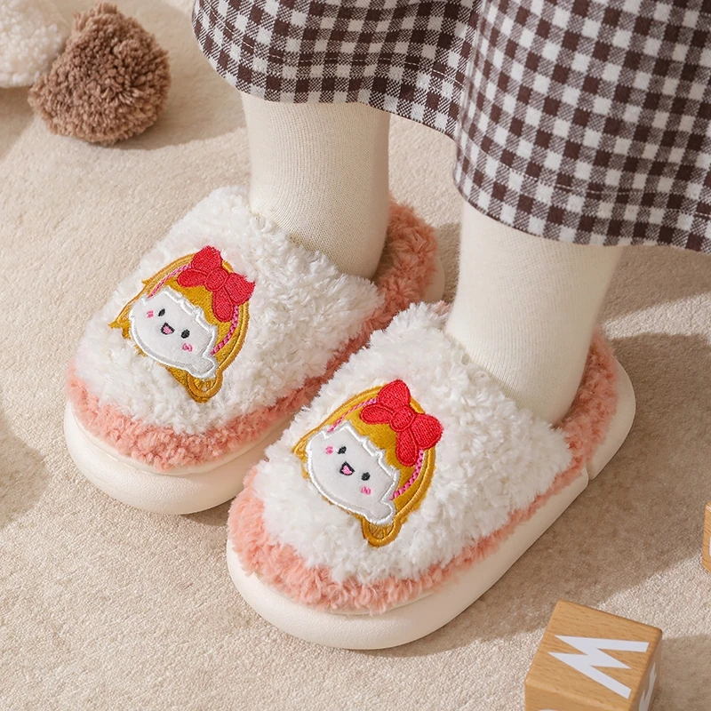 Children Winter Slippers Cute Fluffy Slippers Non-slip Indoor Warm Slippers Slippers Winter Cotton Slipper for Girls Boy Shoes
