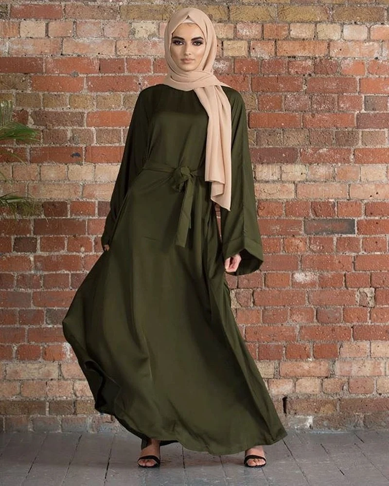 Мусульманское модное однотонное женское платье Среднего Востока со шнуровкой, кафтан, исламская женская абайя, женские платья в турецком а...