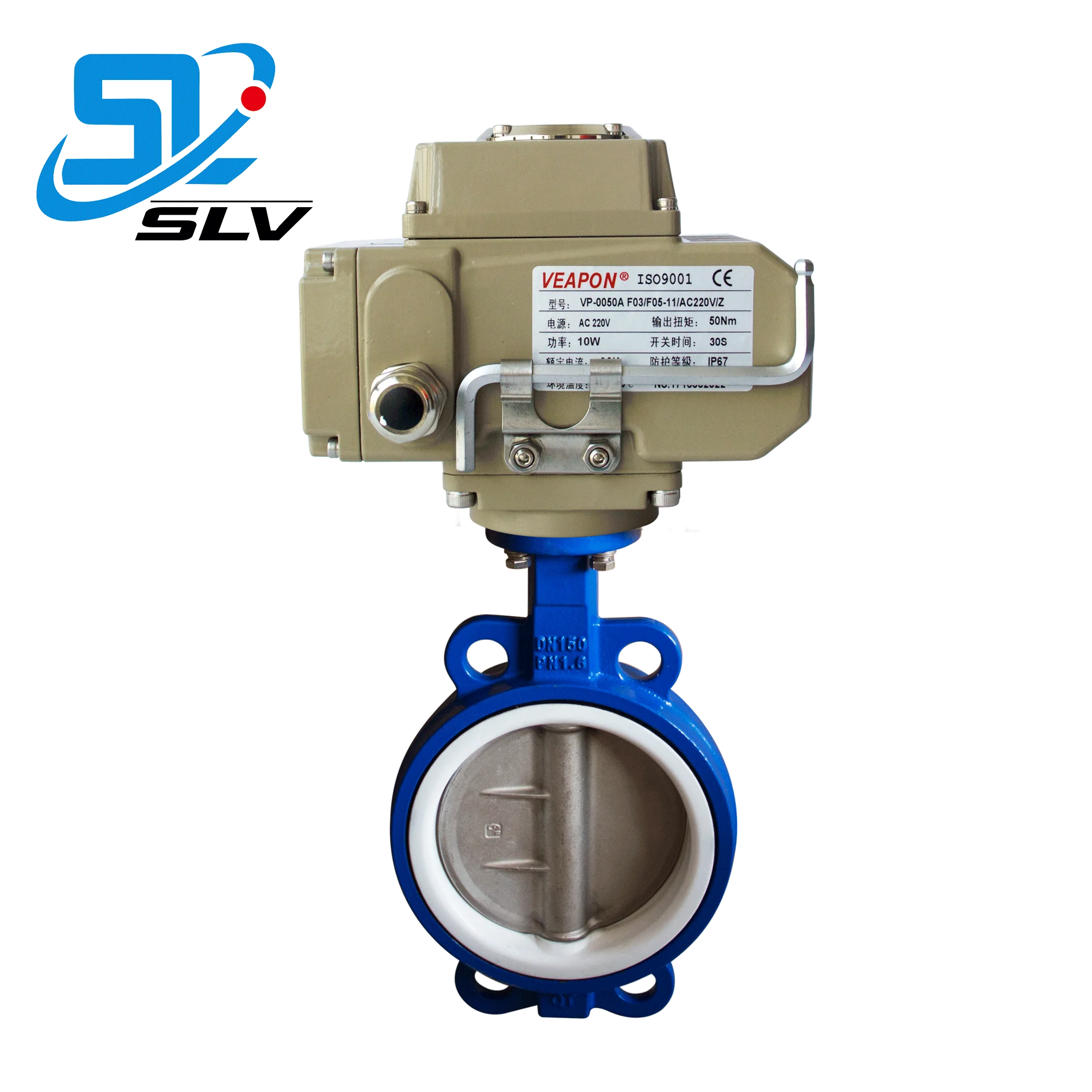 

valve dn400 Motorized Actuator Cast Iron Disc Wafer Lug PTFE C Fluorine Lined seat Butterfly Valve