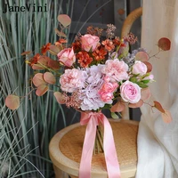 janevini vintage pink artificial bridal flowers wedding bouquets fake hydrangea rose bride hand bouquet de fleur mariage 2022