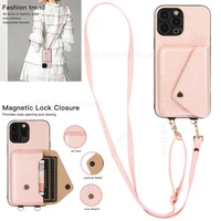 leather flip wallet card slot case for iphone 13 12 pro max 11 pro x xr xs 7 8 se 2020 crossbody necklace lanyard holster cover