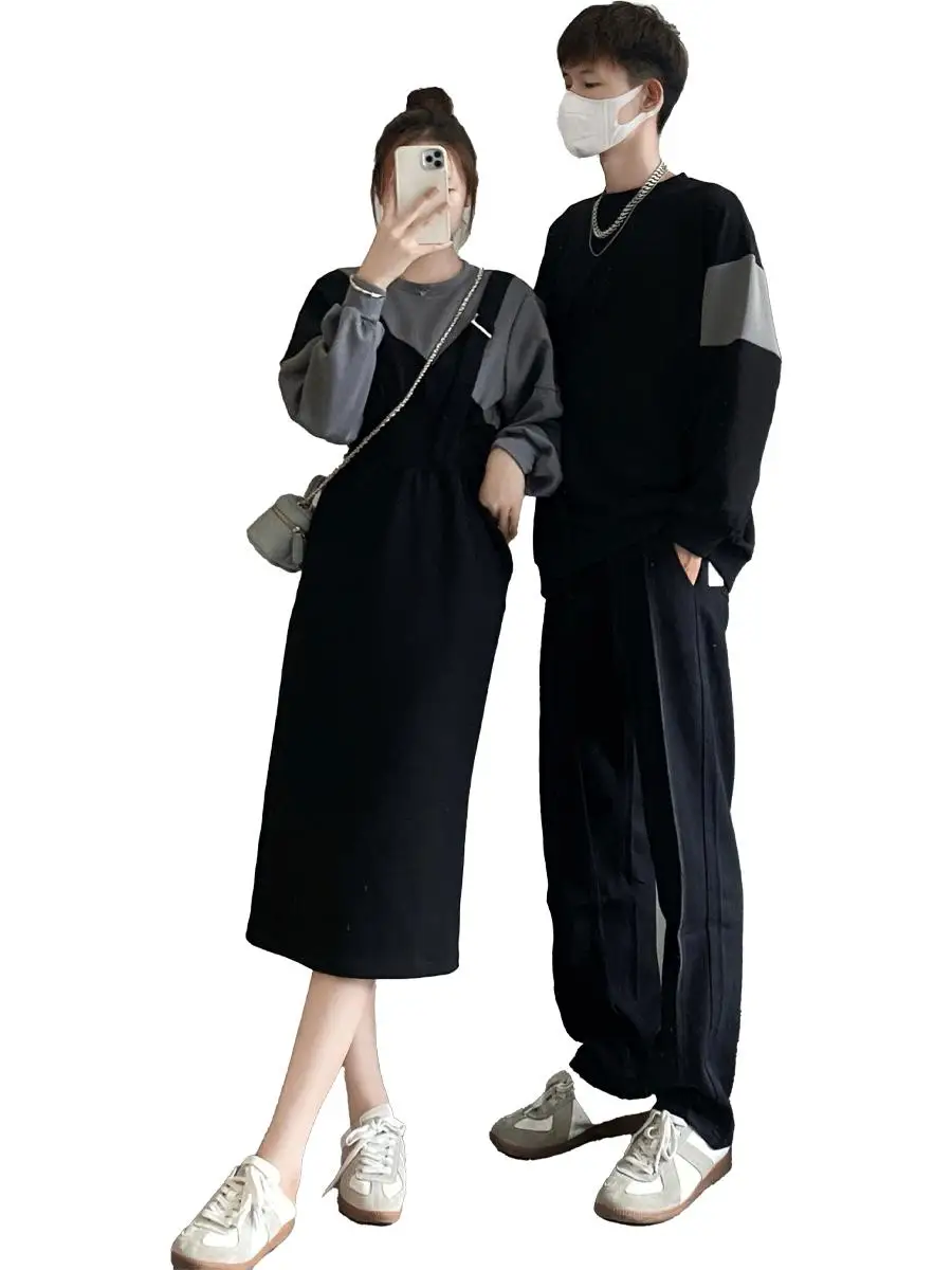 Different Couple look Autumn clothes 2024 New Ins Fashion Brand Long sleeve Hoodie Dress A Skirt Clothes