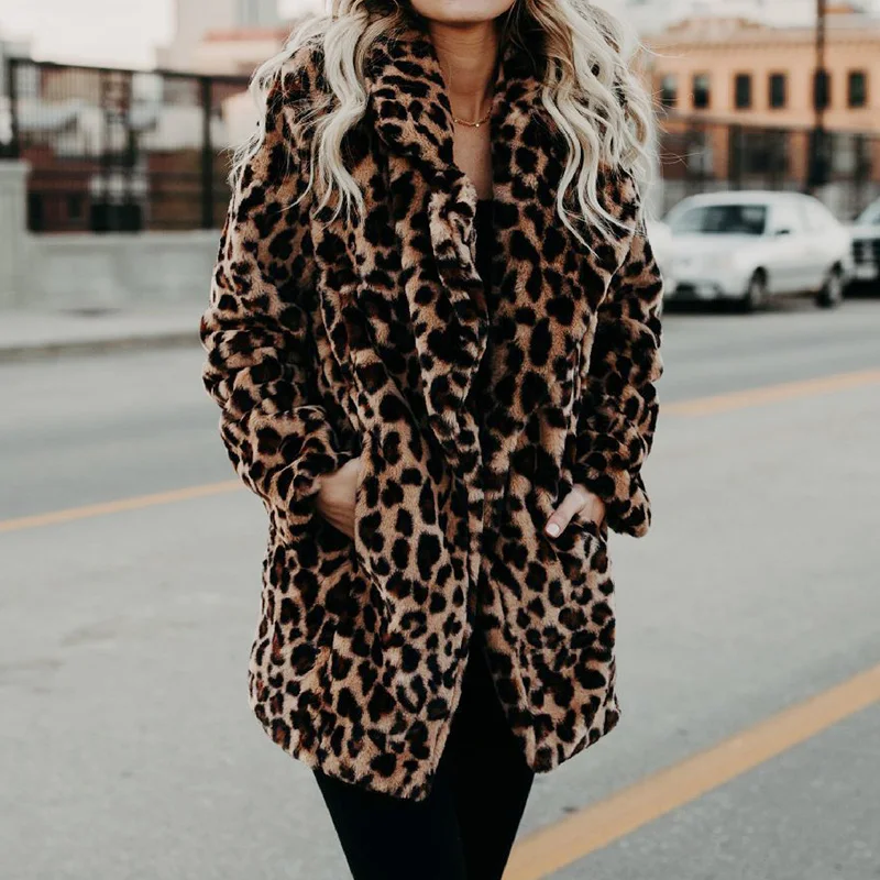 Women Winter Fashion Leopard Outerwear 2023 Luxury Faux Fur Coat Warm Long Sleeve Artificial Fur Jacket Plush oversized Clothing