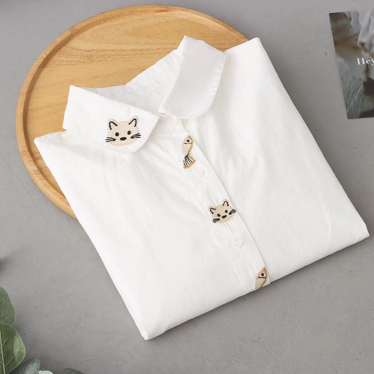 Новые осенние хлопковые белые рубашки женские топы с вышитым воротником