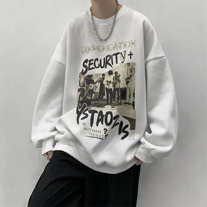 

Hoodie American high street trend long sleeve men 2022 autumn winter plus velvet round neck loose trend of versatile hoodie