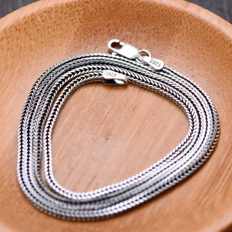 

XSL JIAMEI 1.6m Sterling Silver Braided Necklace S925 Sterling Silver Fox Tail Chain Neutral Vintage Chopin Chain Men's Jewelry