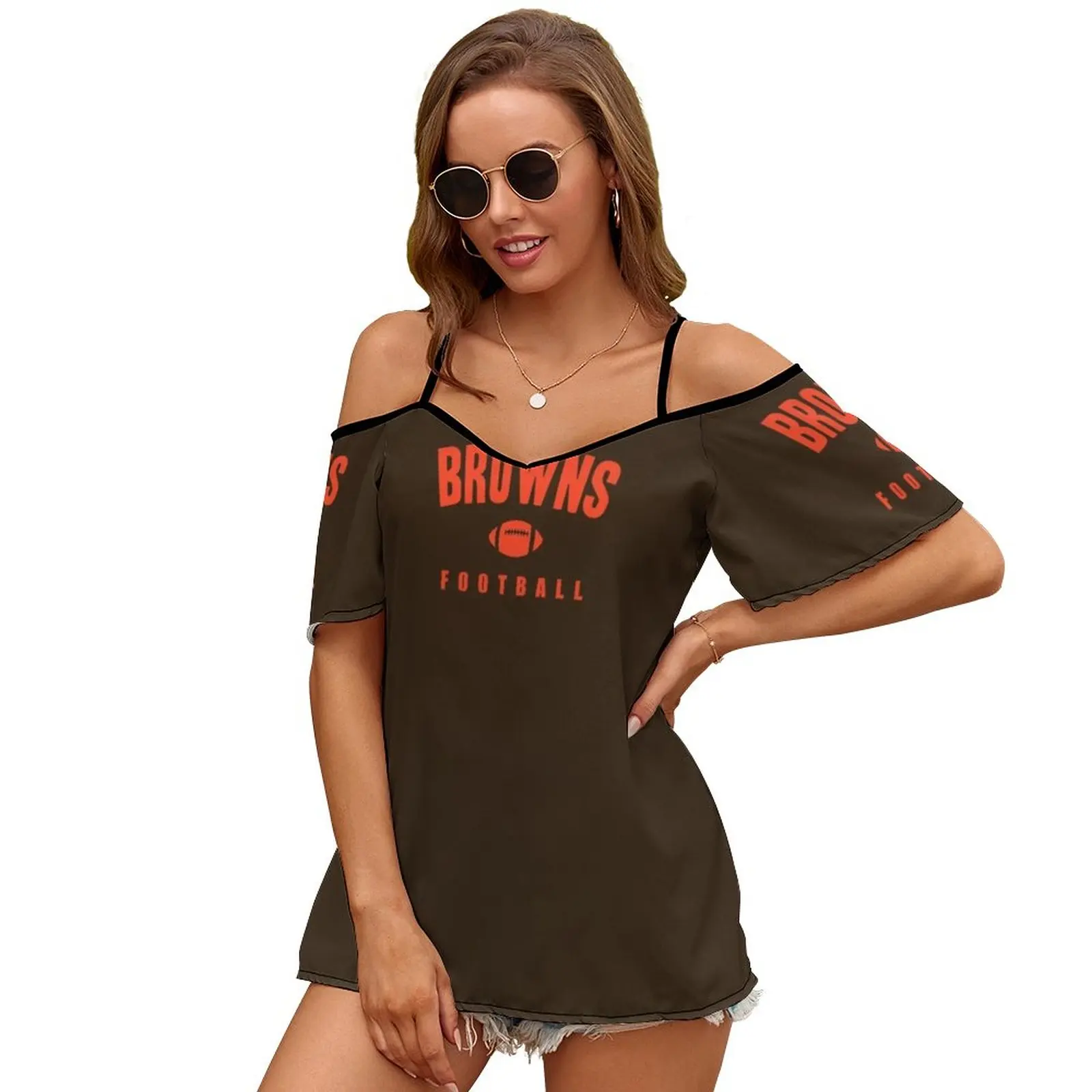 Women'S T-Shirt New Fashion Printed Zipper V-Neck Short Sleeve T Shirts Casual Plus Size Cle Football Fans Fan Lover Sports images - 6