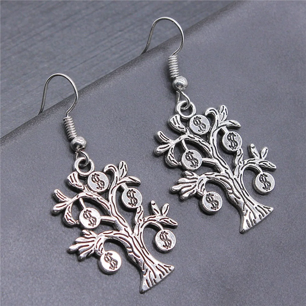 Популярные Ретро Простые Ювелирные изделия ручной работы, серьги из сплава, гранальное дерево, графический доллар, элемент, украшения, серьги и серьги в подарок