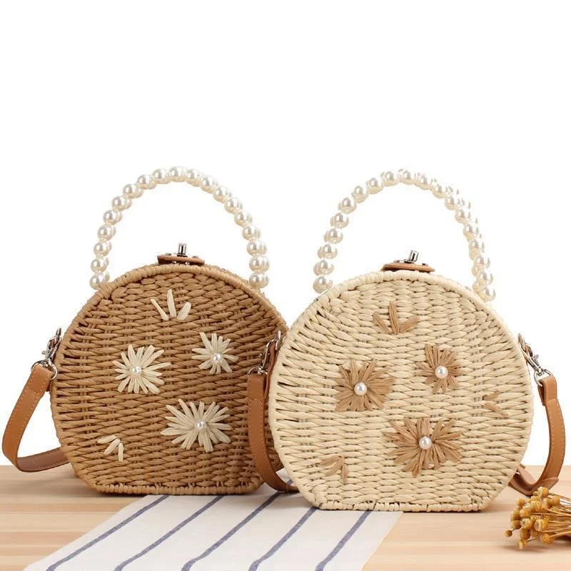 

Модные соломенные женские сумочки с цветочной вышивкой, бумажная плетеная коробка, сумки через плечо, летняя пляжная сумка, маленькие праздничные морские кошельки