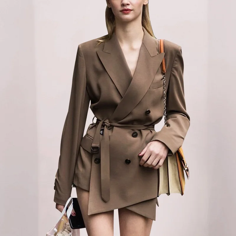 2022 Autumn Woman's Slim Long Sleeve Versatile Temperament Double Breasted Irregular Suit