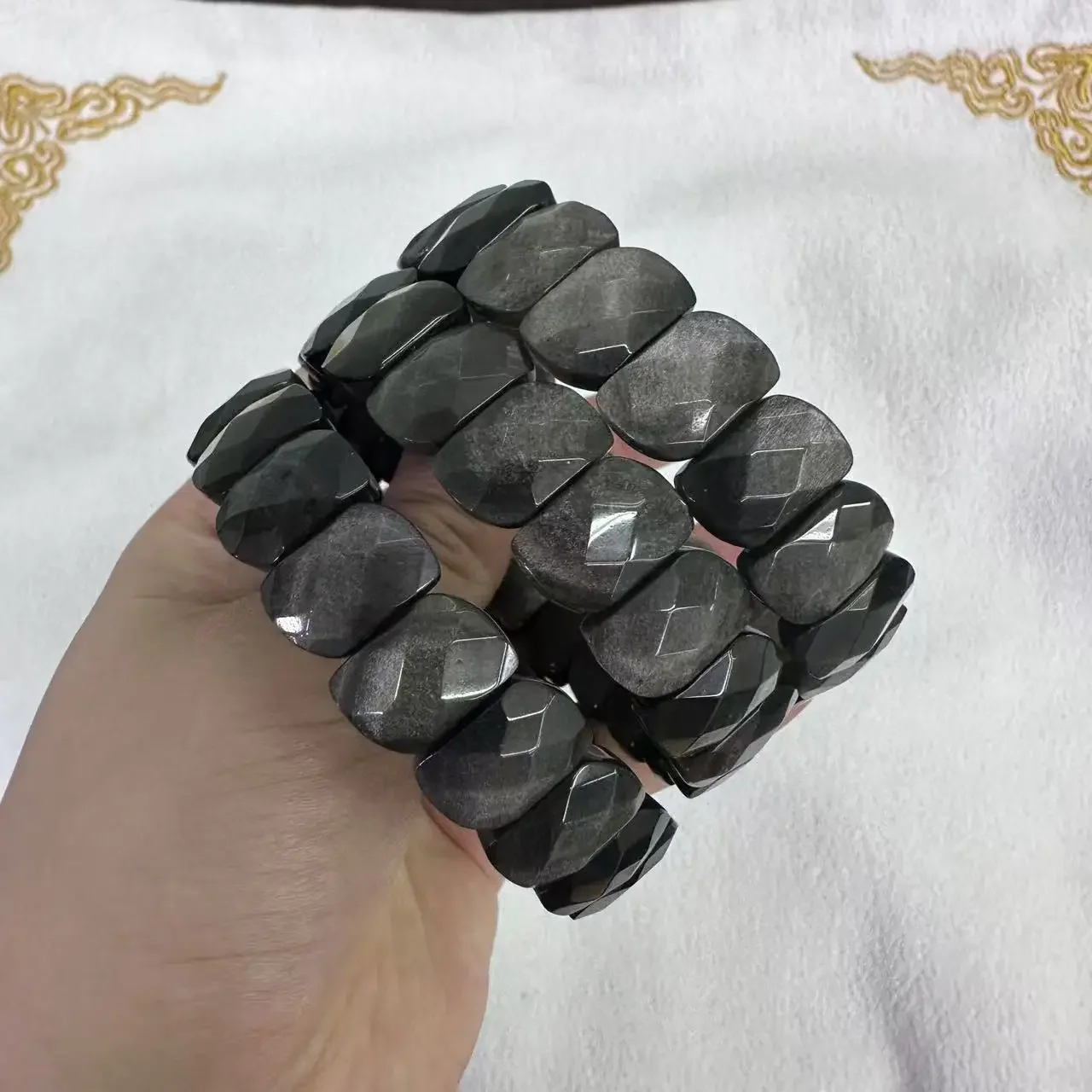 Браслет из натурального серебра с бусинами обсидиана ювелирный браслет