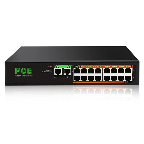 IENRON Poe коммутатор 1000 Мбит/с Ethernet гигабитная сеть 16 портов PoE + 2 порта UpLink 52 в мощность для ip-камеры/Wifi роутера