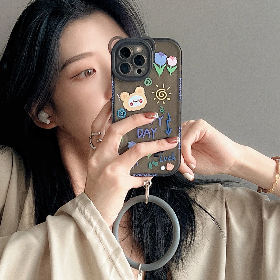 

Прозрачный чехол из ТПУ для iPhone 13, с надписью, цветком и счастливым браслетом, чехол для телефона iPhone 12, 11 Pro Max, X, XR, XS Max, прозрачный черный