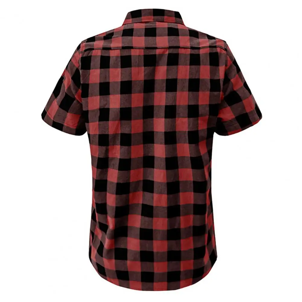 

Chic Summer Top Buttons Men Summer Top Plaid Print Turn-down Collar Men Shirt Match Pants