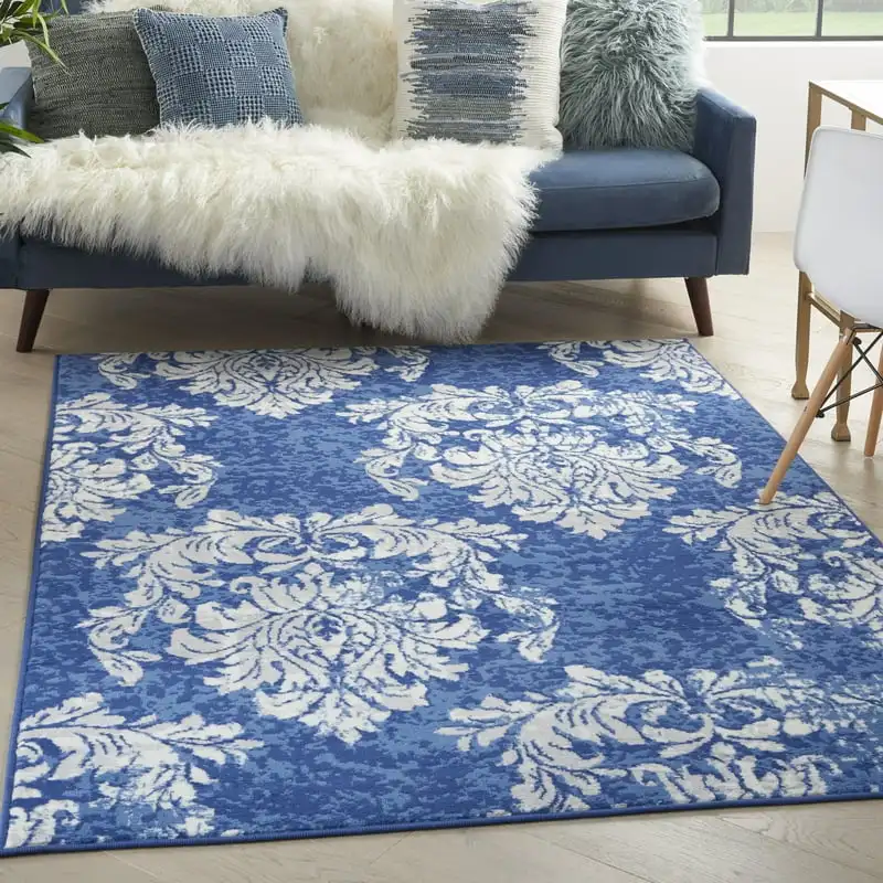 

Bohemian Floral Navy Ivory 5' x 7' Area Rug, (5' x 7') Living room rug extra large Bleach Yellowstone Alfombra cocina Play mat M