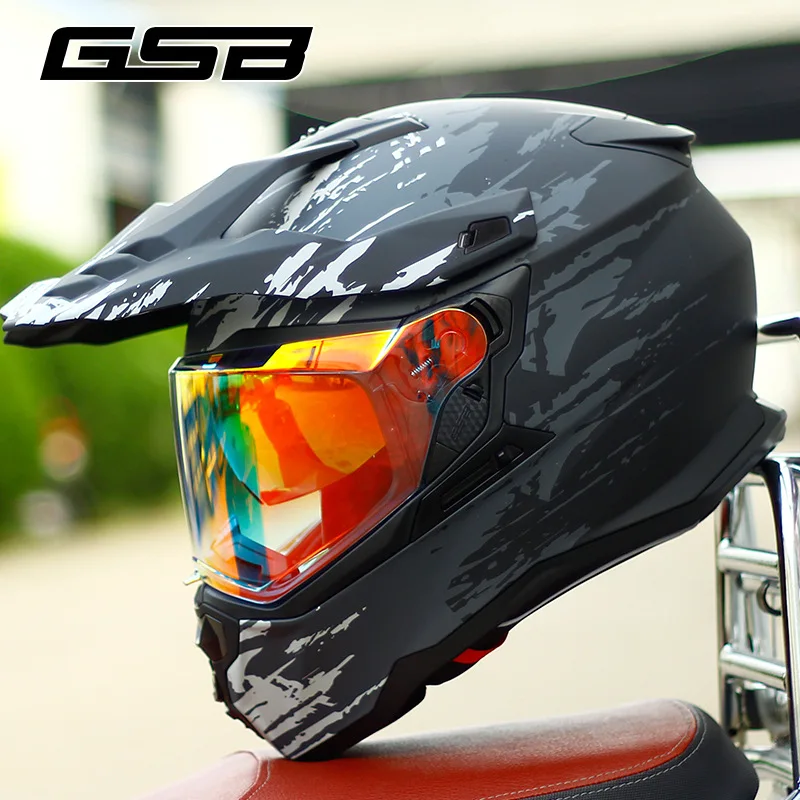 GSB Motorcycle Helmet ECE DOT Certification Full face Double lens Racing Off-road Cascos Para Moto Capacetes Casco
