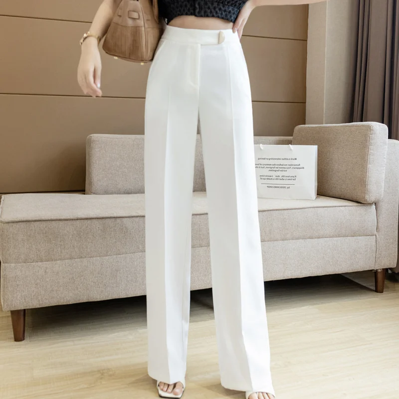 High Waist Spring Chiffon Wide Leg Trousers Women Summer New Straight Loose Drape Suit Pants Black Casual Mopping Pants D53
