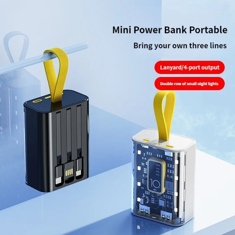 Mini Power Bank Fast Charger 20000mAh Transparent Portable External Charger External Battery LED Light for iPhone Xiaomi Samsung