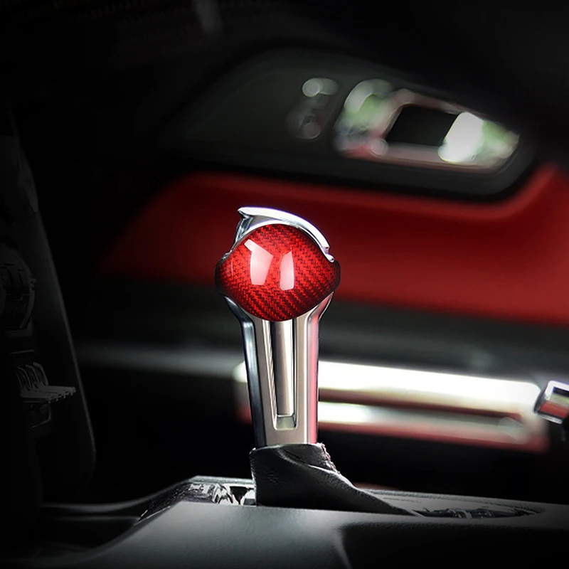 עבור פורד מוסטנג אמיתי סיבי פחמן מדבקת פורד מוסטנג אביזרי 2015 2016 2017 2018 2019 פנים Gear Shift Knob כיסוי