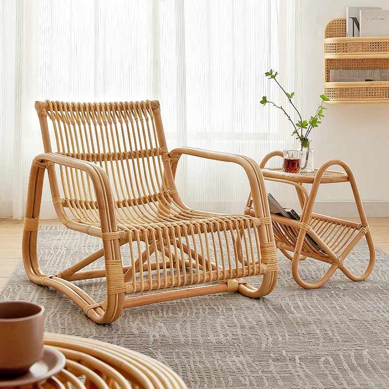 

Japanese ins natural rattan chair, armchair, balcony, living room, household, single person, leisure, lazy sofa, reclining chair