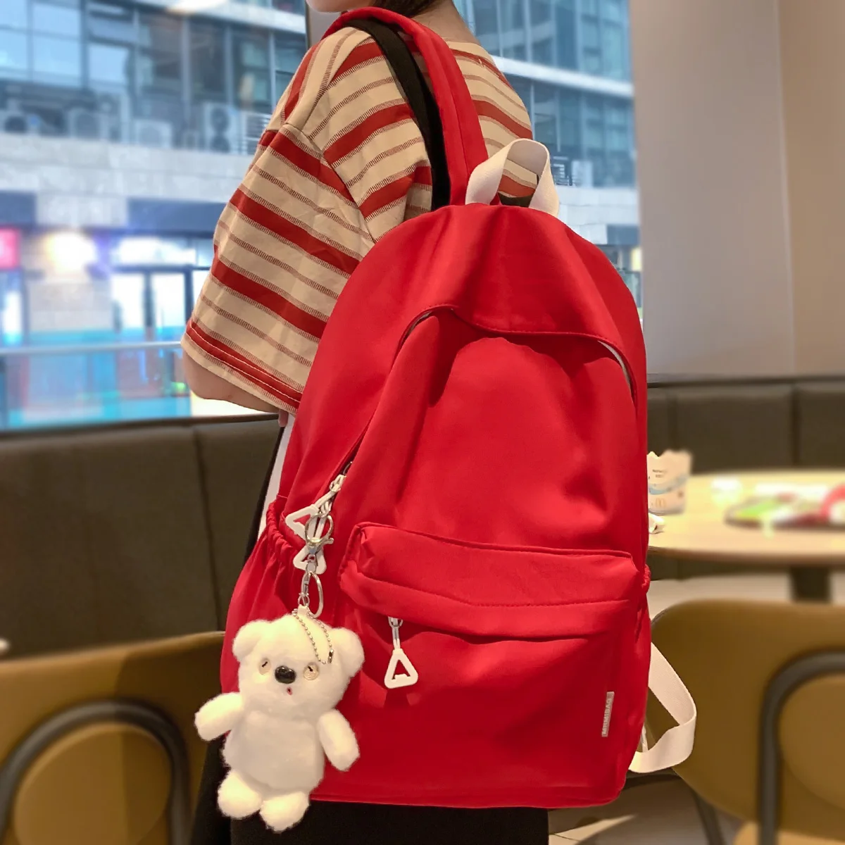 

Ladies Red Trendy Kawaii Female School Bag Girl Travel Nylon BookBag Women Laptop Teenager College Backpack Student Fashion Cute