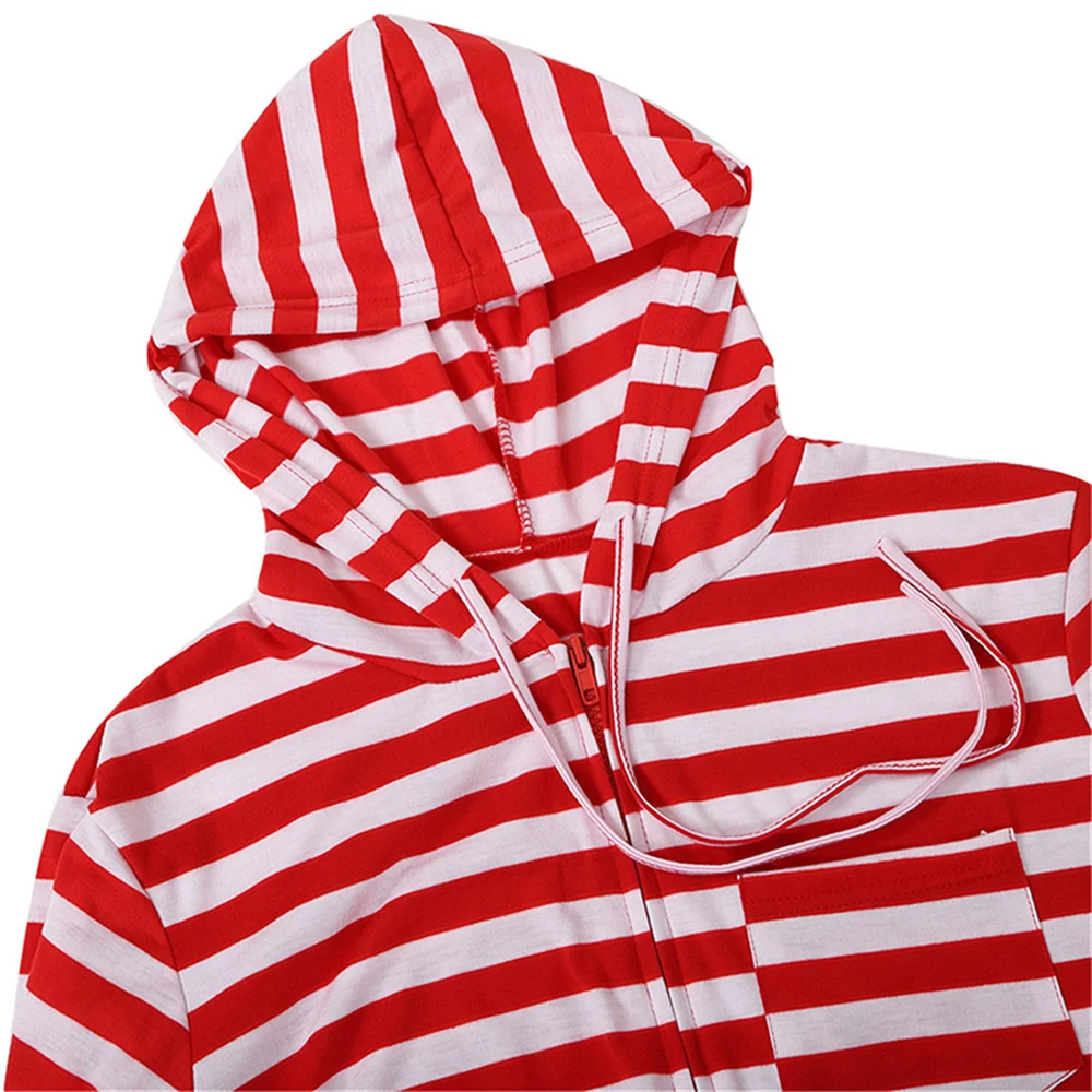 Christmas Pajamas for couple Women Men Adult Striped Onesie Pajamas Zipper Family Costume Christmas Pajamas Hoodie