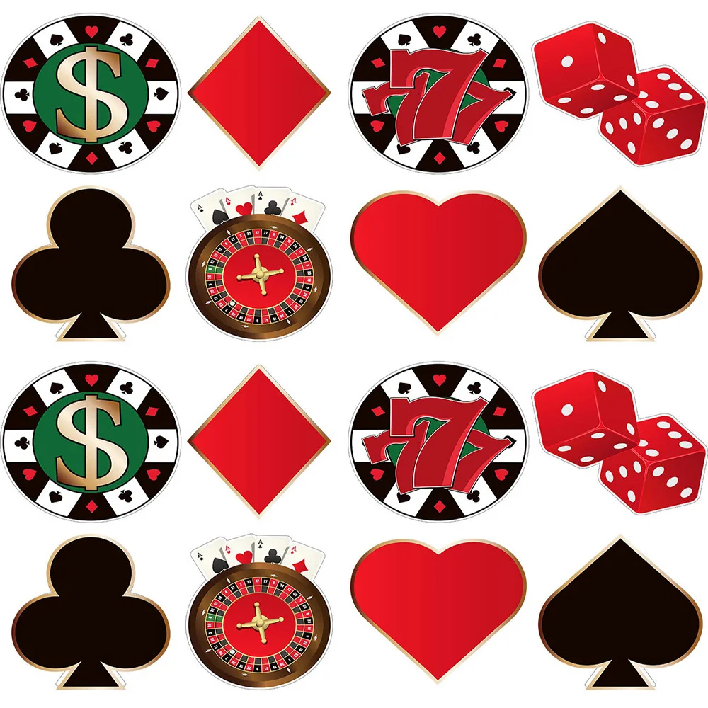 

16pcs/Set Casino Theme Party Decorations Las vegas Birthday Decor Signs Cutouts Poker Card Home Supplies