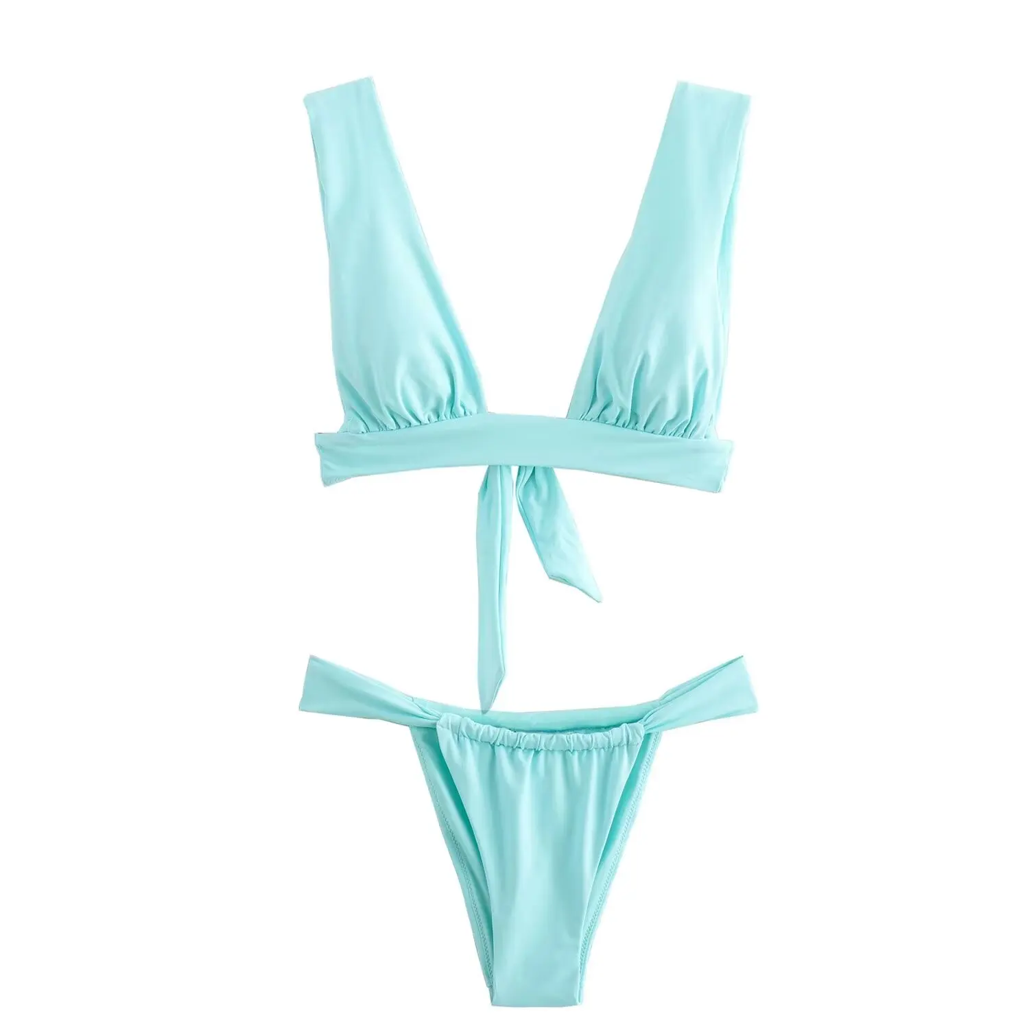 Женский летний комплект бикини TRAFZA однотонный топ без рукавов с открытой спиной