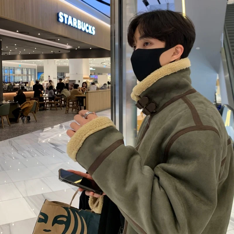 Winter Jacket Men Warm Fashion 3-color Thickened Lamb Wool Jackets Men Korean Loose Thick Short Coat Mens Clothes M-2XL