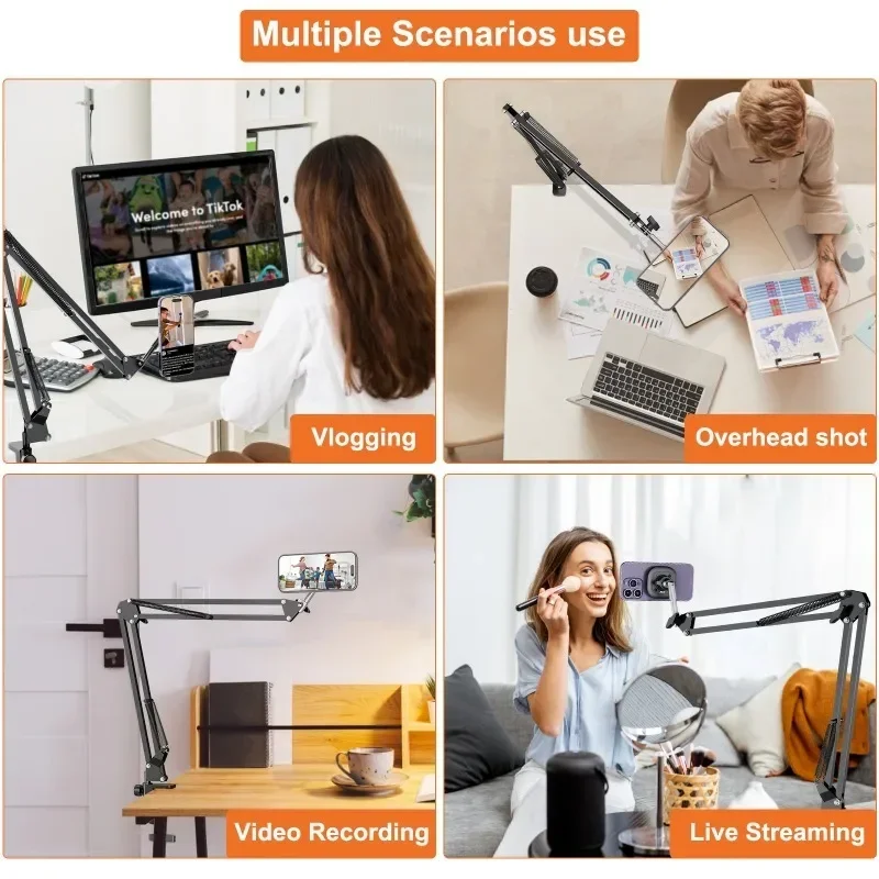 VRIG MG-09 Desktop Overhead Magnetic Phone Mount Stand Flexible Clip-on Tabletop for iPhone 15/14/13/12 Vlog Live