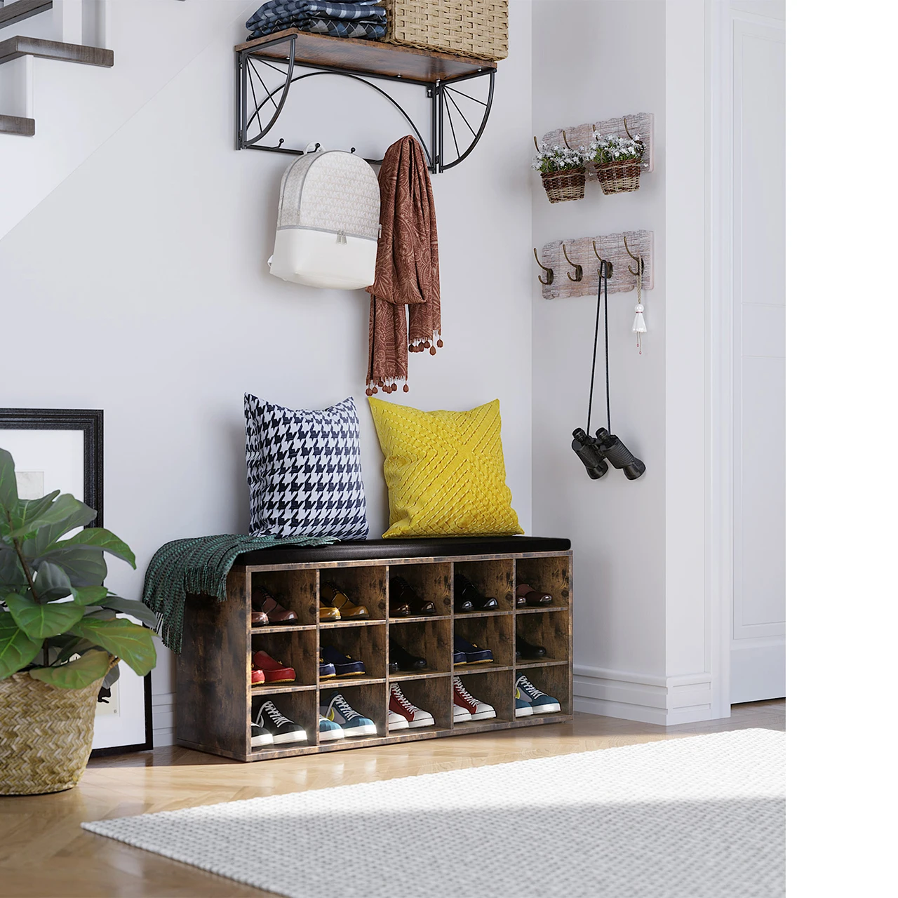 Стойка для обуви VASAGLE скамейка с сиденьем шкаф подушкой 15 открытых отсеков