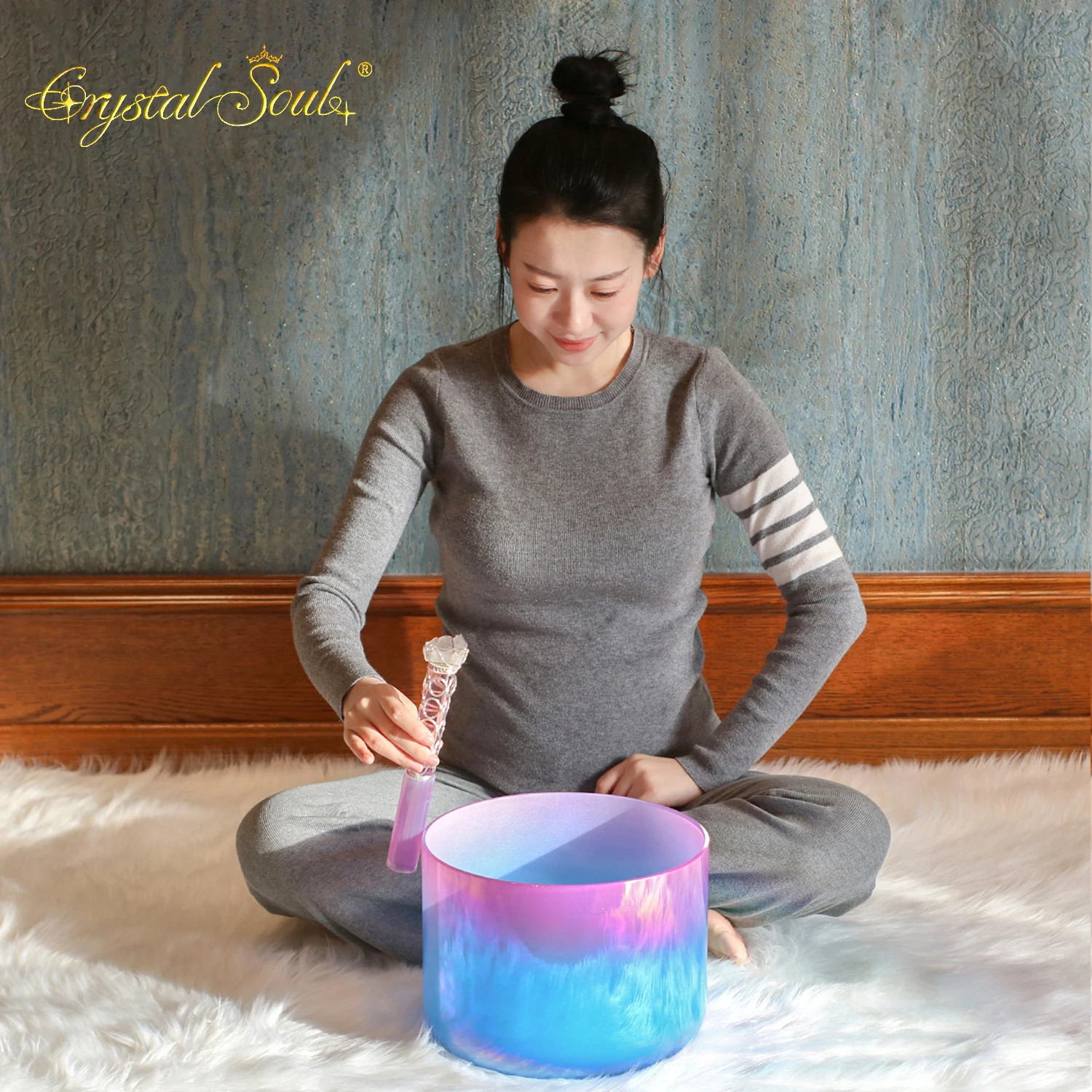 Фото Crystal Soul, новый 11-дюймовый градиент, синий, розовый, хрустальная поющая чаша, звук, исцеление, длинный звук сустейна №2