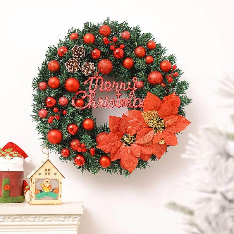 

2023 New 40cm Christmas Wreaths Door Hanging Rattan Layout Christmas Decorations Led or Regular Garland for Home Party Decor