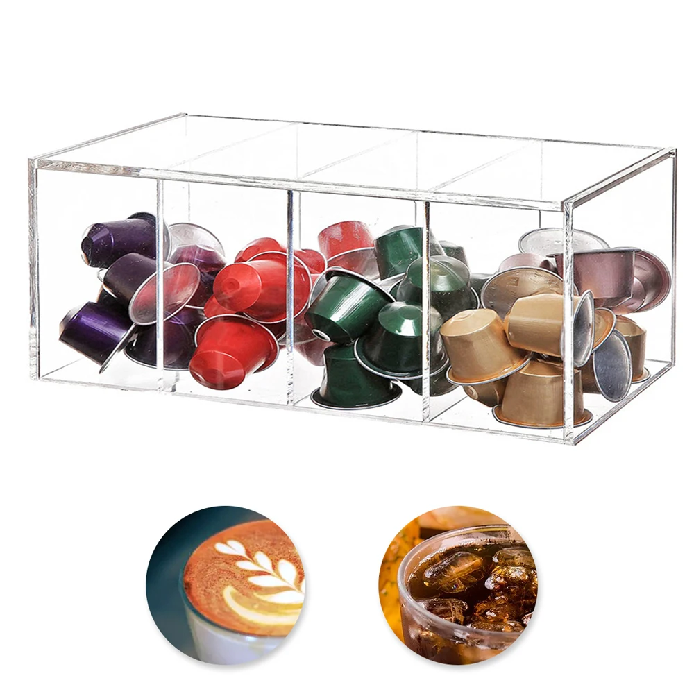 

Коробка для хранения с 4 отсеками, коробка для хранения пузырьков, акриловая коробка для хранения капсул, кофейных продуктов