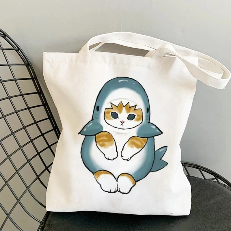 

New Kawaii Animal Cartoon Cats Shopper Bags Handbags Canvas Shoulder Bags Woman Shopping Bags High Capacity Tote Bag Beach Bag