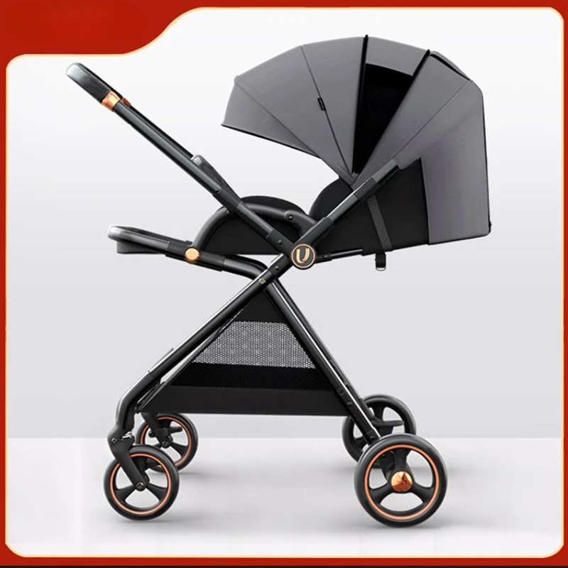 

High Landscape Baby Stroller Can Sit and Lie Down Light Shock Absorption Foldable Bidirectional Baby Four Wheel Stroller