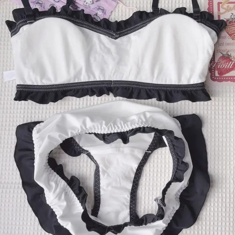 Sanrio Kawaii Cute Soft Girl Lingerie Sweet Cartoon Pure Desire To Top Bra No Underwire Empty Cup Cover Set