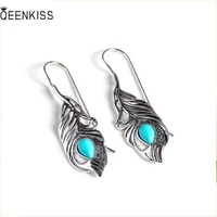 qeenkiss%c2%a0eg6336 fine%c2%a0jewelry%c2%a0wholesale%c2%a0fashion%c2%a0woman%c2%a0girl%c2%a0birthday%c2%a0wedding%c2%a0retro feather turquoise antique silver drop earrings