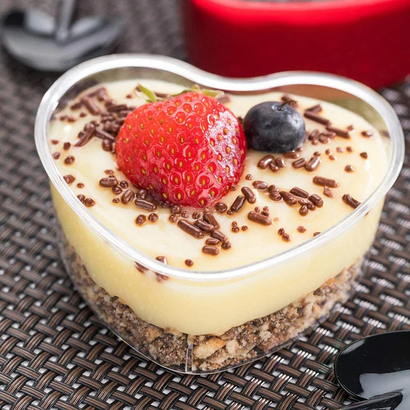 

25Pcs 60/120/130/150ml Mini Dessert Cups Heart-shaped Container for Jelly Yogurt Pudding Mousses Desserts Shop