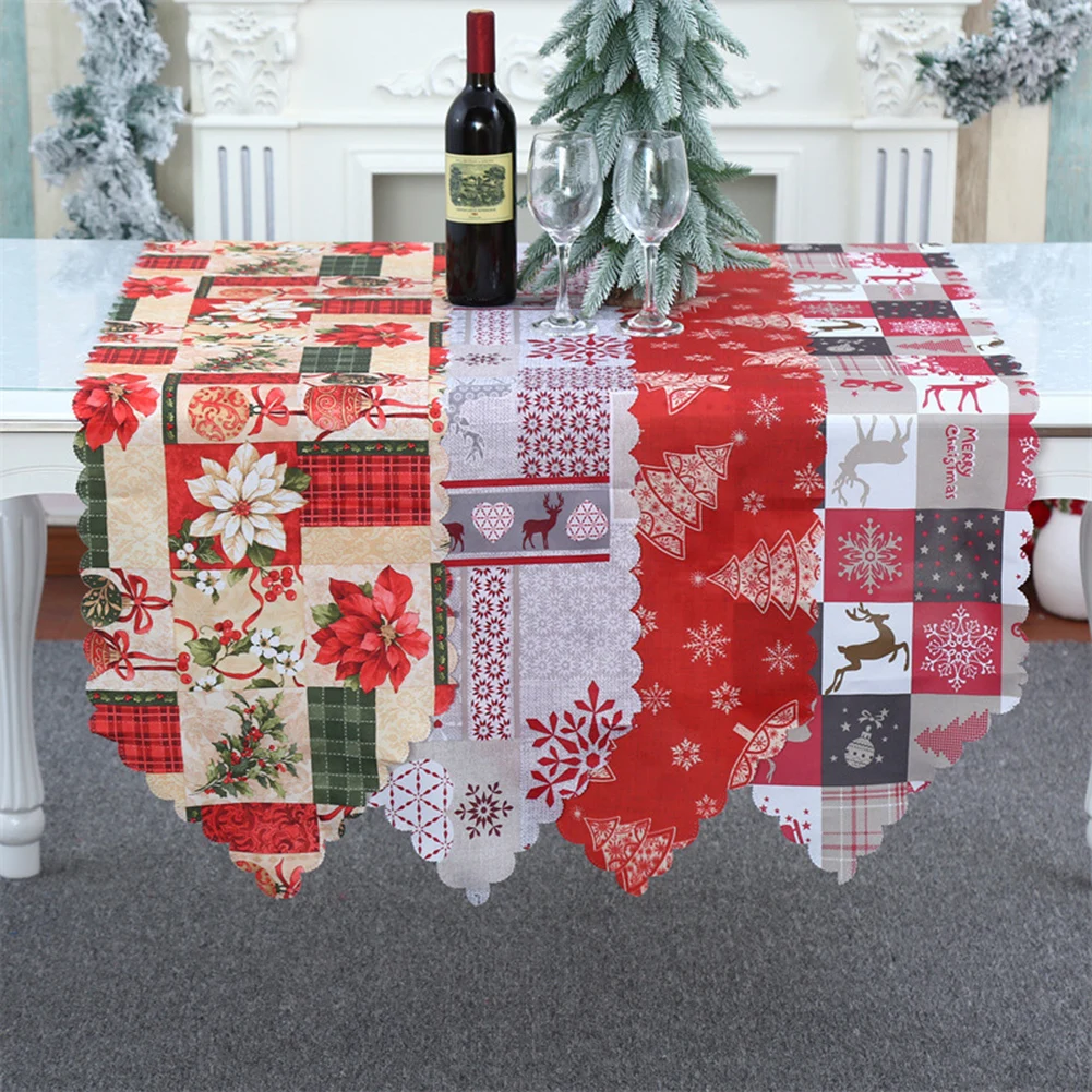 

Christmas Tablecloth Decorations Dinning Table Runner Table Cover Ornaments Home Merry Party Festive Decor Material Polyester