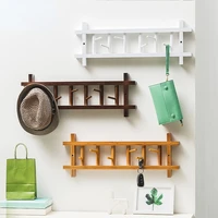 simple wall clothes rack bamboo material storage rack rotatable hook hanger for bags combination with bedroom clothes rack