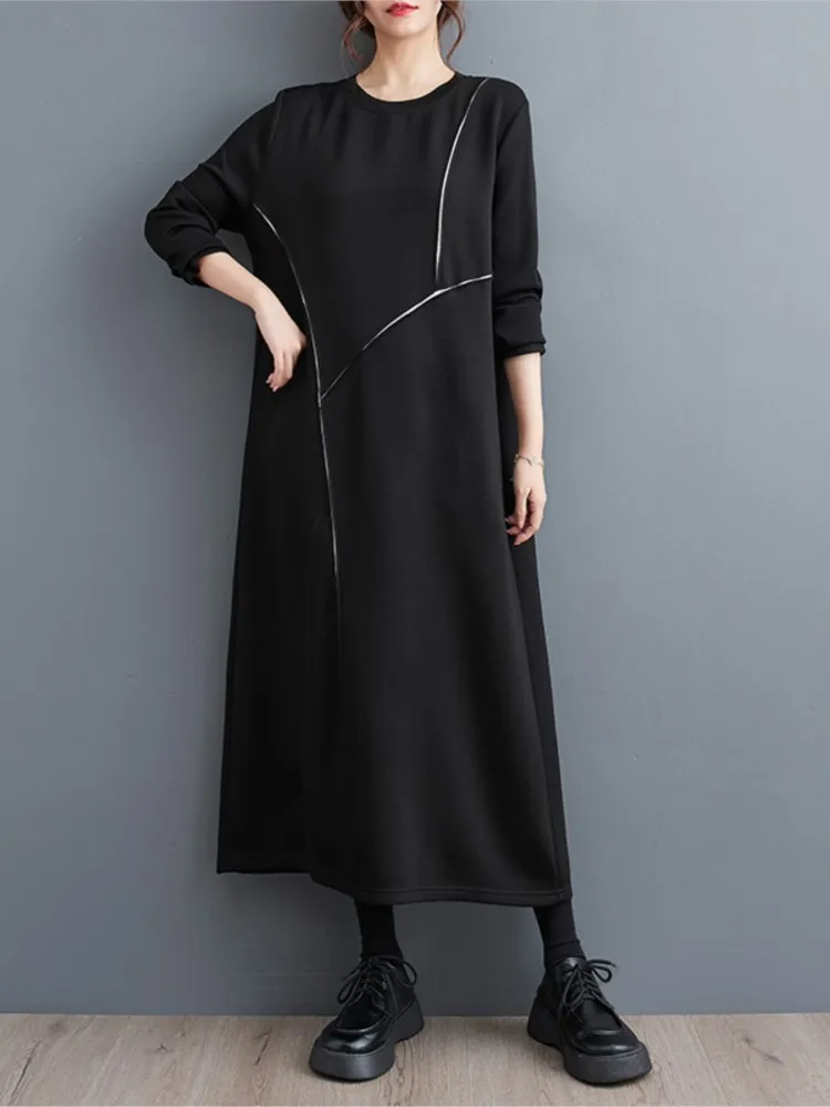 Свободное длинное платье большого размера на осень женское модное